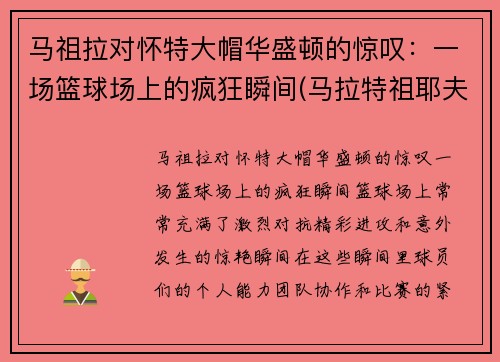 马祖拉对怀特大帽华盛顿的惊叹：一场篮球场上的疯狂瞬间(马拉特祖耶夫视频)