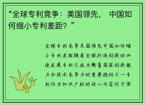 “全球专利竞争：美国领先， 中国如何缩小专利差距？”
